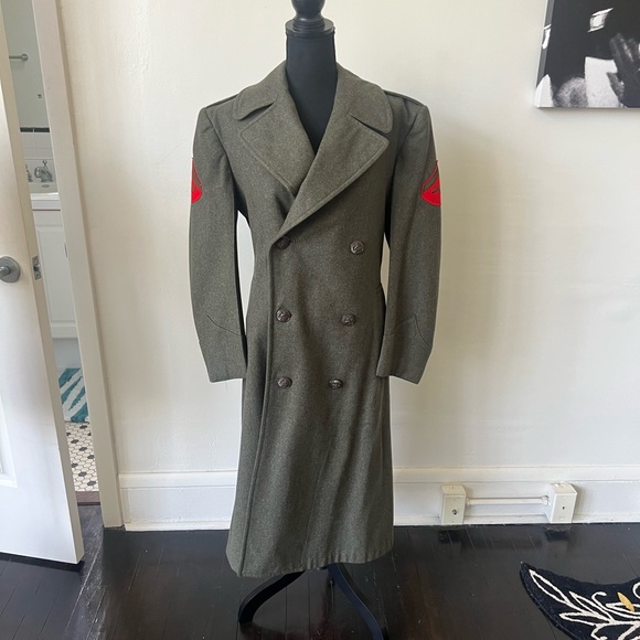 Vintage Military Wool Coat Vintage Olive Green Wool Patched Military Overcoat - Picture 3 of 8